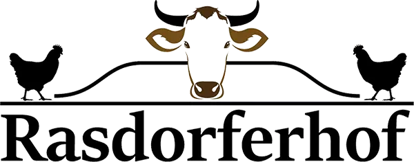 Das Rasdorferhof Logo zeigt einen Kuhkopf und zwei Hühner. Es steht für nachhaltige Qualität vom Bauernhof. - Rasdorferhof